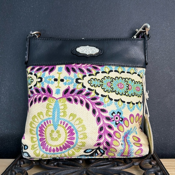 Spartina 449 Handbags - NWT Spartina 449 Cream with Floral Print Linen and Leather Shoulder Bag